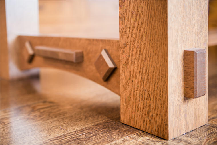 Base of craftsman-style table designed and built by Silent Rivers