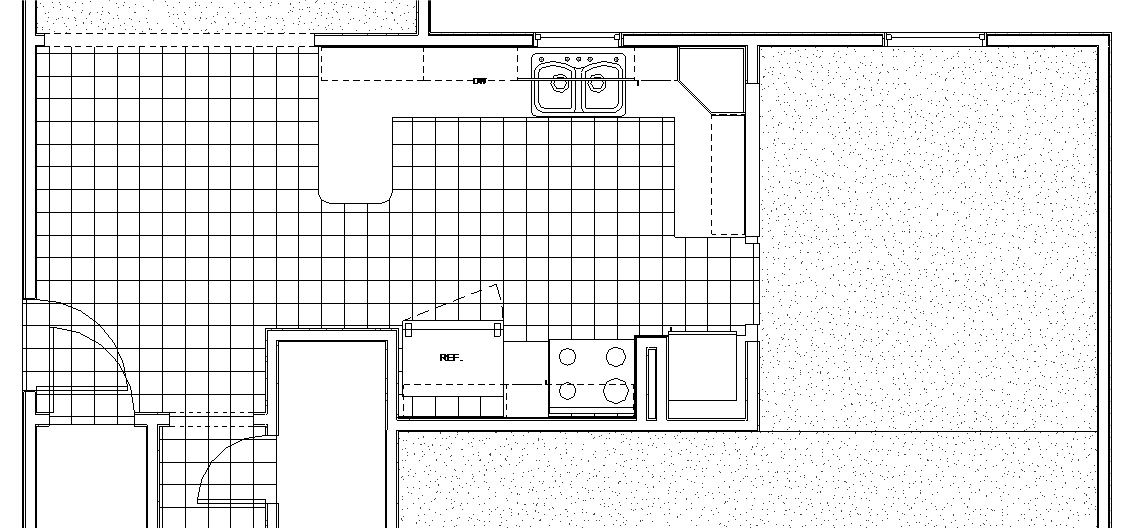 Before floor plan of kitchen to be remodeled by Silent Rivers, Des Moines shows an underutilized entry area