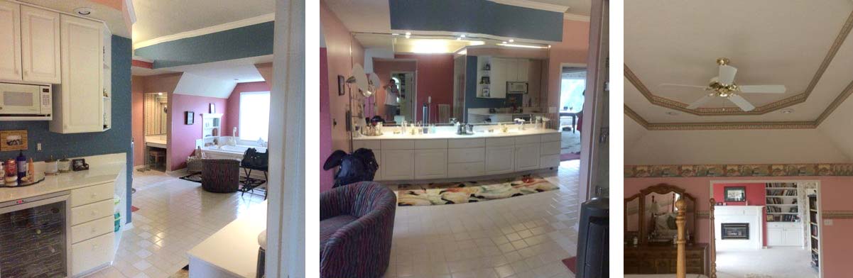 before photos of Clive, Iowa master suite remodel in need of a Silent Rivers redesign and remodel show many bulkheads and under utilized space