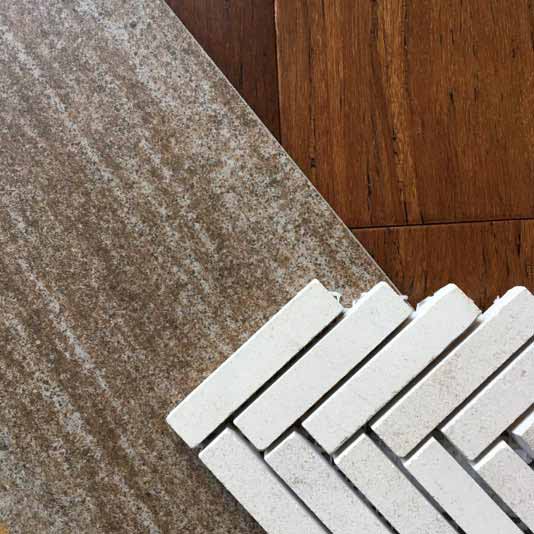 tile, stone and wood swatches for master bathroom design by Silent Rivers, Des Moines, Iowa