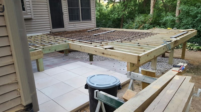 New deck in progress, platform, pavers, by deck designer and deck builder Silent Rivers of Des Moines, iowa