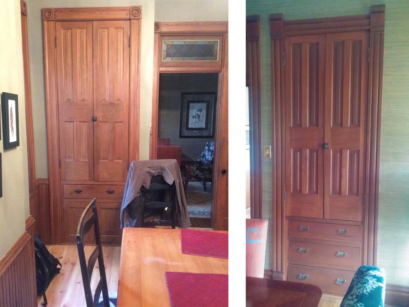 original built-in cabinets in Des Moines Victorian home will have custom cabinetry matched in kitchen remodel by home remodeler Silent Rivers Design+Build