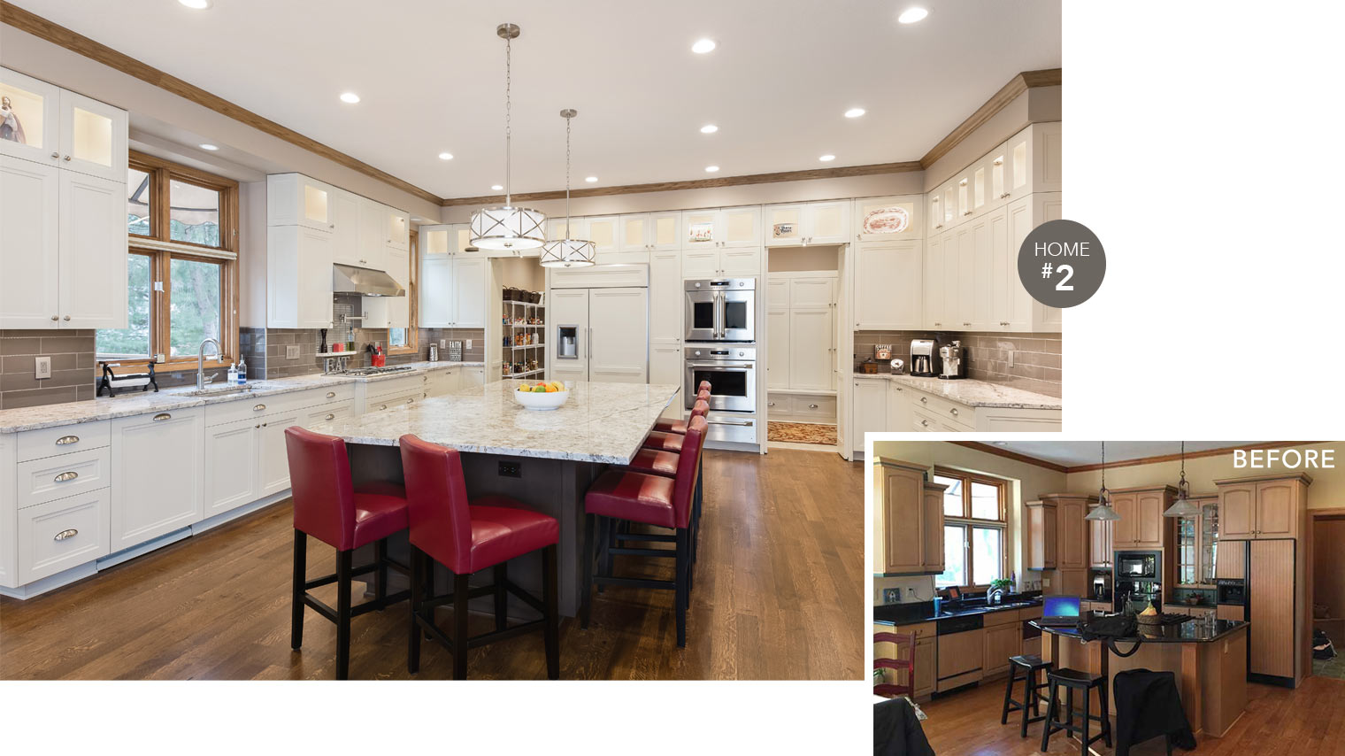 2017 Tour of Remodeled Homes features this large kitchen, pantry, mudroom and nook office by designer remodeler Silent Rivers of Des Moines, Iowa