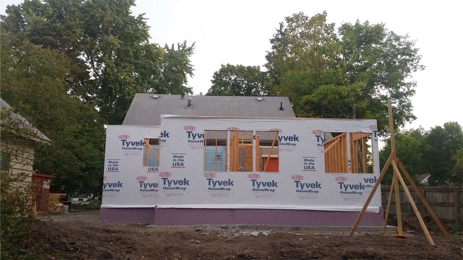 in progress remodel of 1920s Des Moines Craftsman by Silent Rivers has new walls up