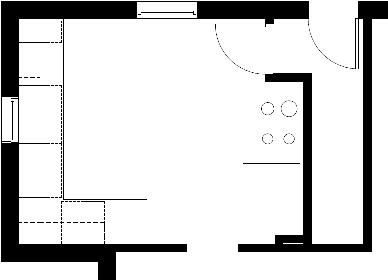 before floor plan of a Des Moines Beaverdale home kitchen about to be remodeled by Silent Rivers shows its simplicity