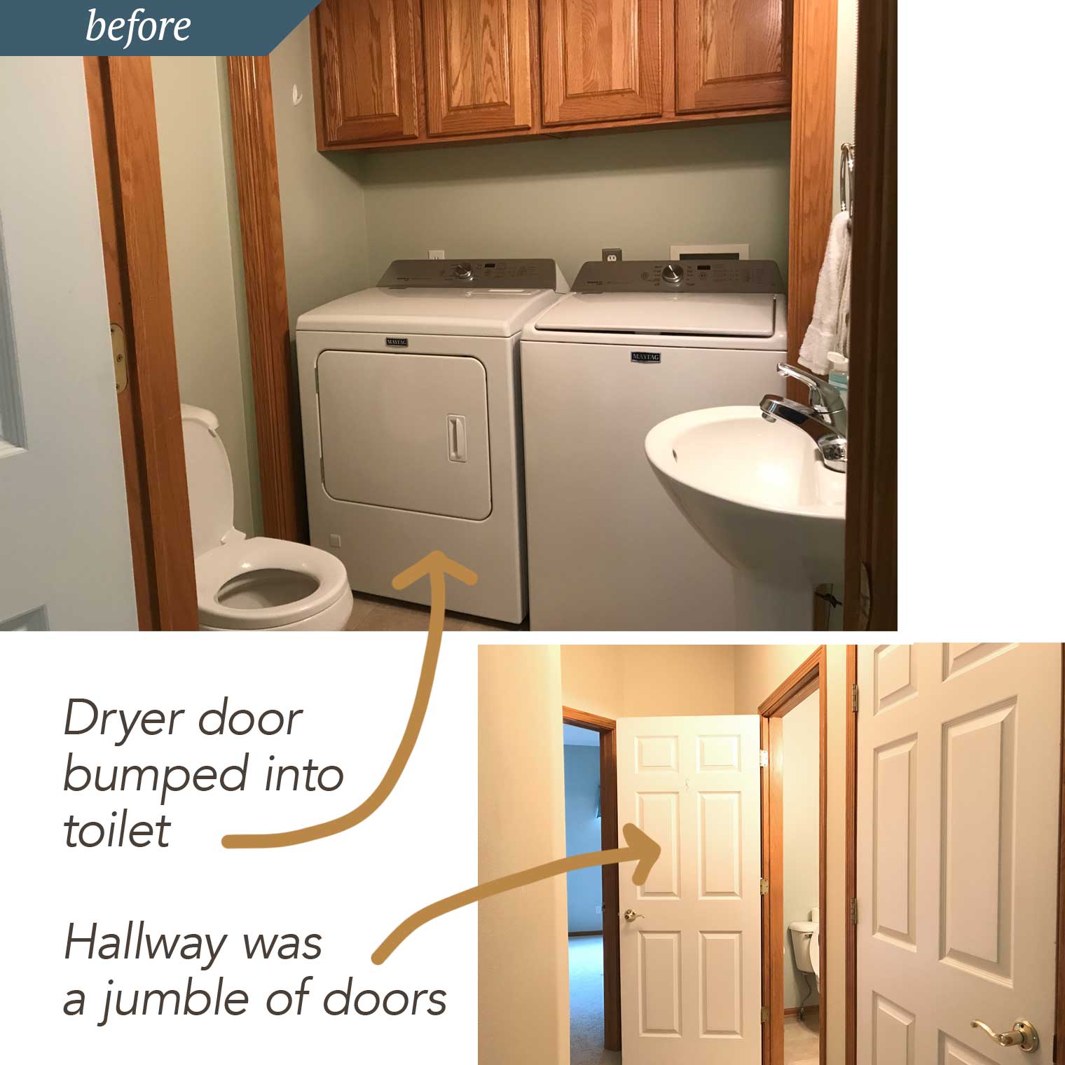 before guest bathroom and hallway crowded