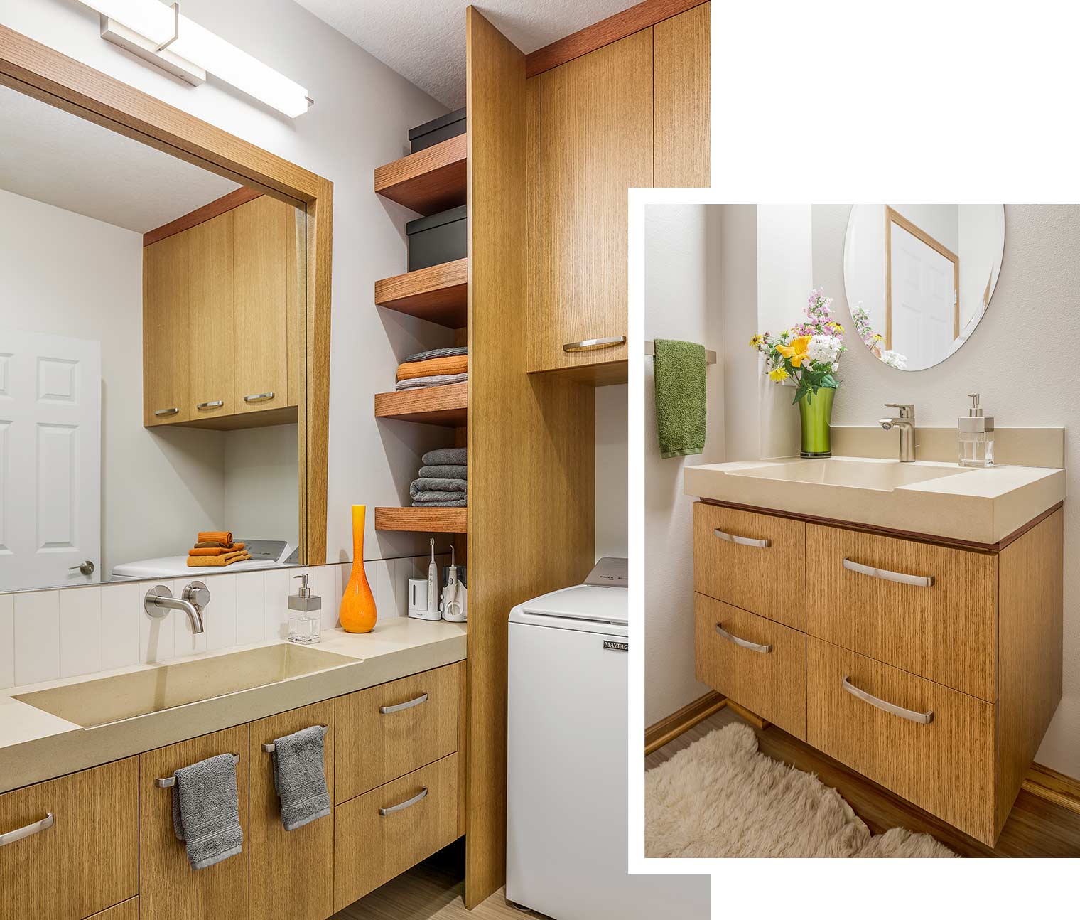 bathroom remodels with custom floating vanitiy